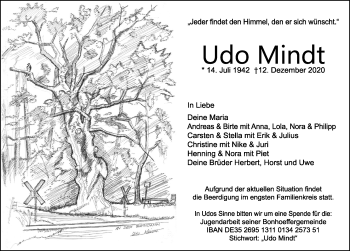 Traueranzeige von Udo Mindt von Aller Zeitung