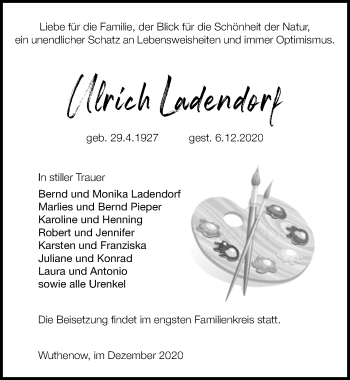Traueranzeige von Ulrich Ladendorf von Ostsee-Zeitung GmbH