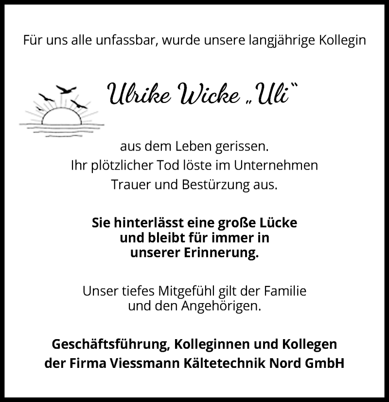  Traueranzeige für Ulrike Wicke vom 07.12.2020 aus Aller Zeitung
