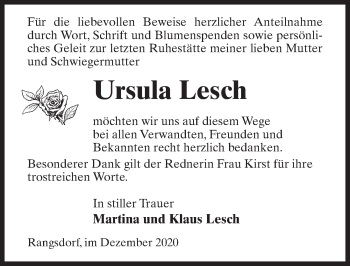 Traueranzeige von Ursula Lesch von Märkischen Allgemeine Zeitung