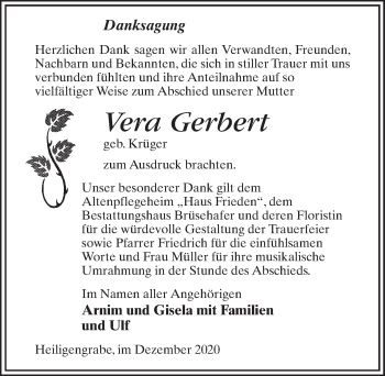 Traueranzeige von Vera Gerbert von Märkischen Allgemeine Zeitung