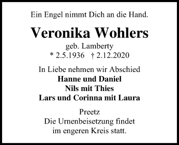 Traueranzeige von Veronika Wohlers von Kieler Nachrichten