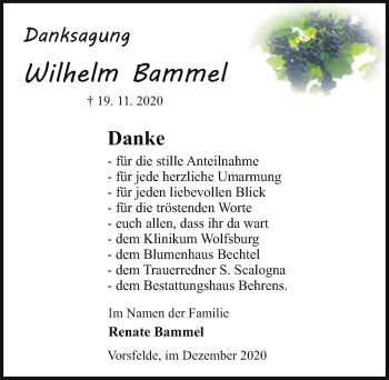 Traueranzeige von Wilhelm Bammel von Aller Zeitung