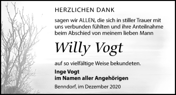 Traueranzeige von Willy Vogt von Leipziger Volkszeitung