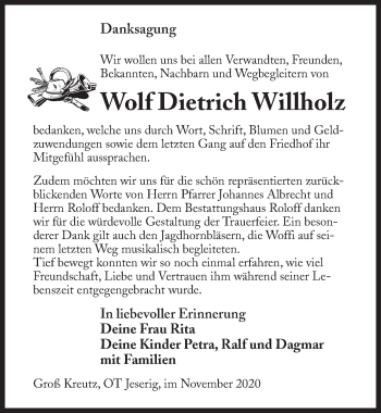 Traueranzeige von Wolf Dietrich Willholz von Märkischen Allgemeine Zeitung