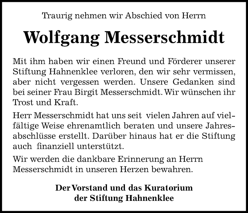  Traueranzeige für Wolfgang Messerschmidt vom 12.12.2020 aus Göttinger Tageblatt