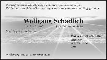 Traueranzeige von Wolfgang Schädlich von Aller Zeitung