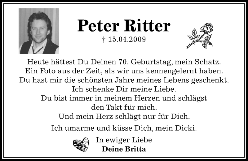  Traueranzeige für Peter Ritter vom 10.08.2020 aus Kieler Nachrichten