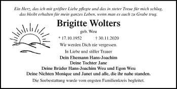 Traueranzeige von iBrigitte Wolters von Ostsee-Zeitung GmbH