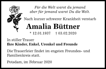 Traueranzeige von Amalia Büttner von Märkischen Allgemeine Zeitung