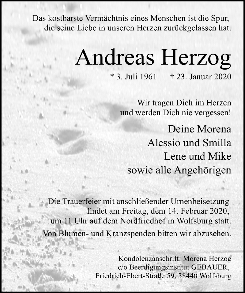  Traueranzeige für Andreas Herzog vom 01.02.2020 aus Aller Zeitung