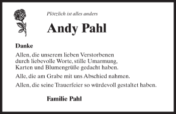 Traueranzeige von Andy Pahl von Märkischen Allgemeine Zeitung