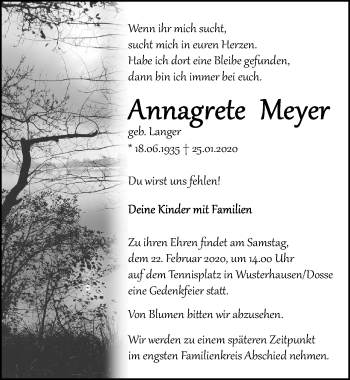 Traueranzeige von Annegrete Meyer