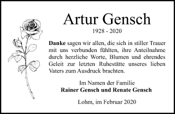 Traueranzeige von Artur Gensch