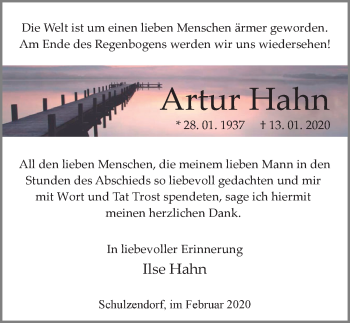 Traueranzeige von Artur Hahn von Märkischen Allgemeine Zeitung