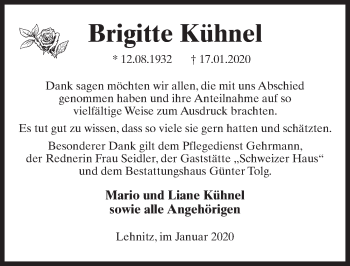 Traueranzeige von Brigitte Kühnel von Märkischen Allgemeine Zeitung