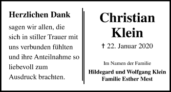 Traueranzeige von Christian Klein von Lübecker Nachrichten