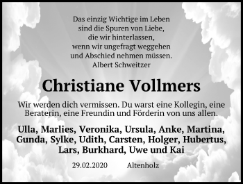 Traueranzeige von Christiane Vollmers von Kieler Nachrichten
