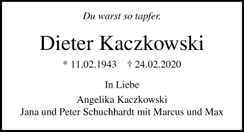 Traueranzeige von Dieter Kaczkowski von Ostsee-Zeitung GmbH