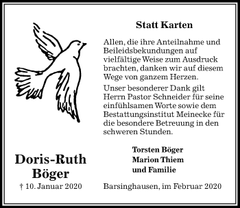 Traueranzeige von Doris-Ruth Böger von Hannoversche Allgemeine Zeitung/Neue Presse