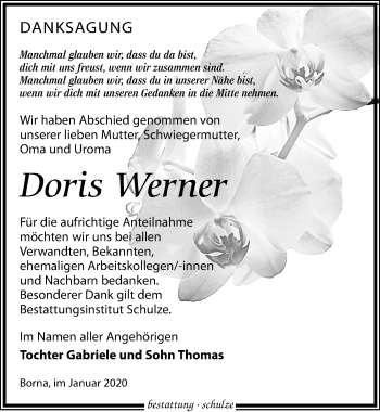 Traueranzeige von Doris Werner von Leipziger Volkszeitung