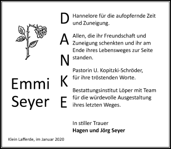 Traueranzeige von Emmi Seyer von Peiner Allgemeine Zeitung