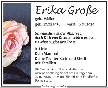 Traueranzeige von Erika Große von Leipziger Volkszeitung