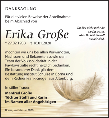 Traueranzeige von Erika Große von Leipziger Volkszeitung