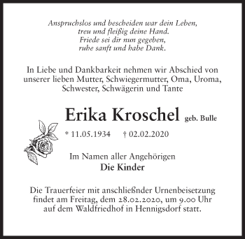 Traueranzeige von Erika Kroschel von Märkischen Allgemeine Zeitung