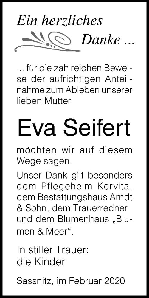  Traueranzeige für Eva Seifert vom 29.02.2020 aus Ostsee-Zeitung GmbH