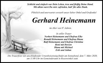 Traueranzeige von Gerhard Heinemann von Märkischen Allgemeine Zeitung