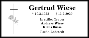 Traueranzeige von Gertrud Wiese von Peiner Allgemeine Zeitung