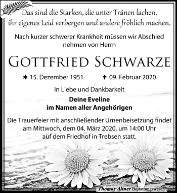 Traueranzeige von Gottfried Schwarze von Leipziger Volkszeitung