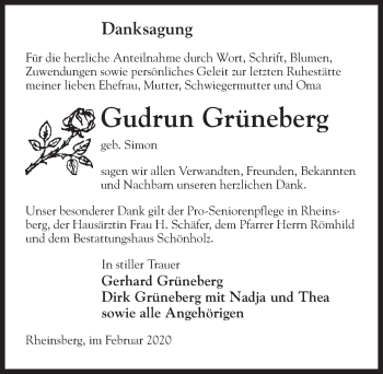 Traueranzeige von Gudrun Grüneberg von Märkischen Allgemeine Zeitung