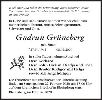 Traueranzeige von Gudrun Grüneberg von Märkischen Allgemeine Zeitung