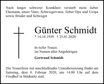 Traueranzeige von Günter Schmidt