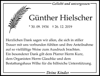 Traueranzeige von Günther Hielscher von Märkischen Allgemeine Zeitung