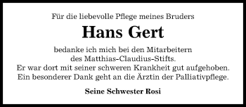 Traueranzeige von Hans Gert von Göttinger Tageblatt