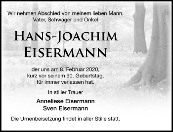 Traueranzeige von Hans-Joachim Eisermann von Märkischen Allgemeine Zeitung