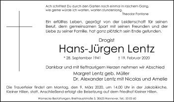 Traueranzeige von Hans-Jürgen Lentz von Hannoversche Allgemeine Zeitung/Neue Presse