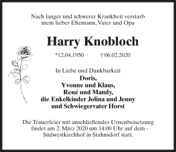 Traueranzeige von Harry Knobloch von Märkischen Allgemeine Zeitung