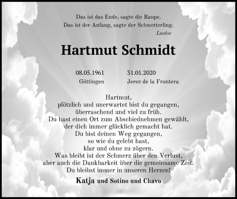  Traueranzeige für Hartmut Schmidt vom 22.02.2020 aus Göttinger Tageblatt