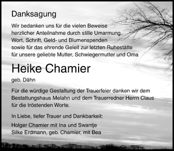 Traueranzeige von Heike Chamier von Ostsee-Zeitung GmbH