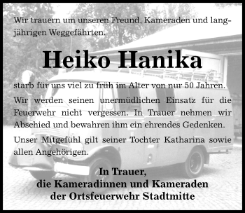 Traueranzeige von Heiko Hanika von Göttinger Tageblatt