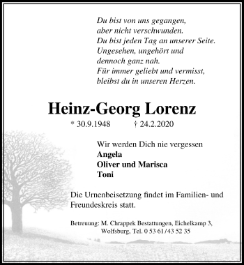 Traueranzeige von Heinz-Georg Lorenz von Aller Zeitung