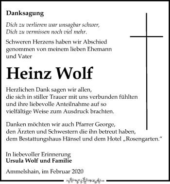 Traueranzeige von Heinz Wolf von Leipziger Volkszeitung