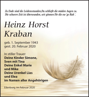 Traueranzeige von Heinz Horst Kraban von Leipziger Volkszeitung