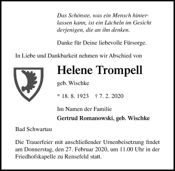 Traueranzeige von Helene Trompell von Lübecker Nachrichten