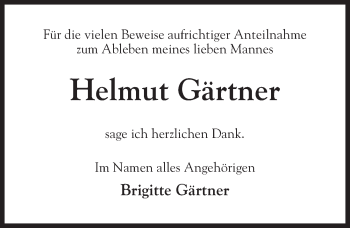 Traueranzeige von Helmut Gärtner von Märkischen Allgemeine Zeitung