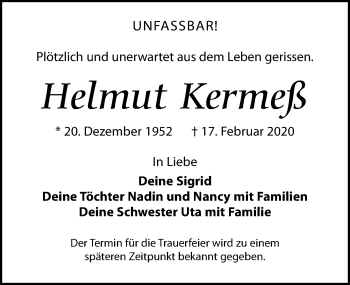 Traueranzeige von Helmut Kermeß von Leipziger Volkszeitung